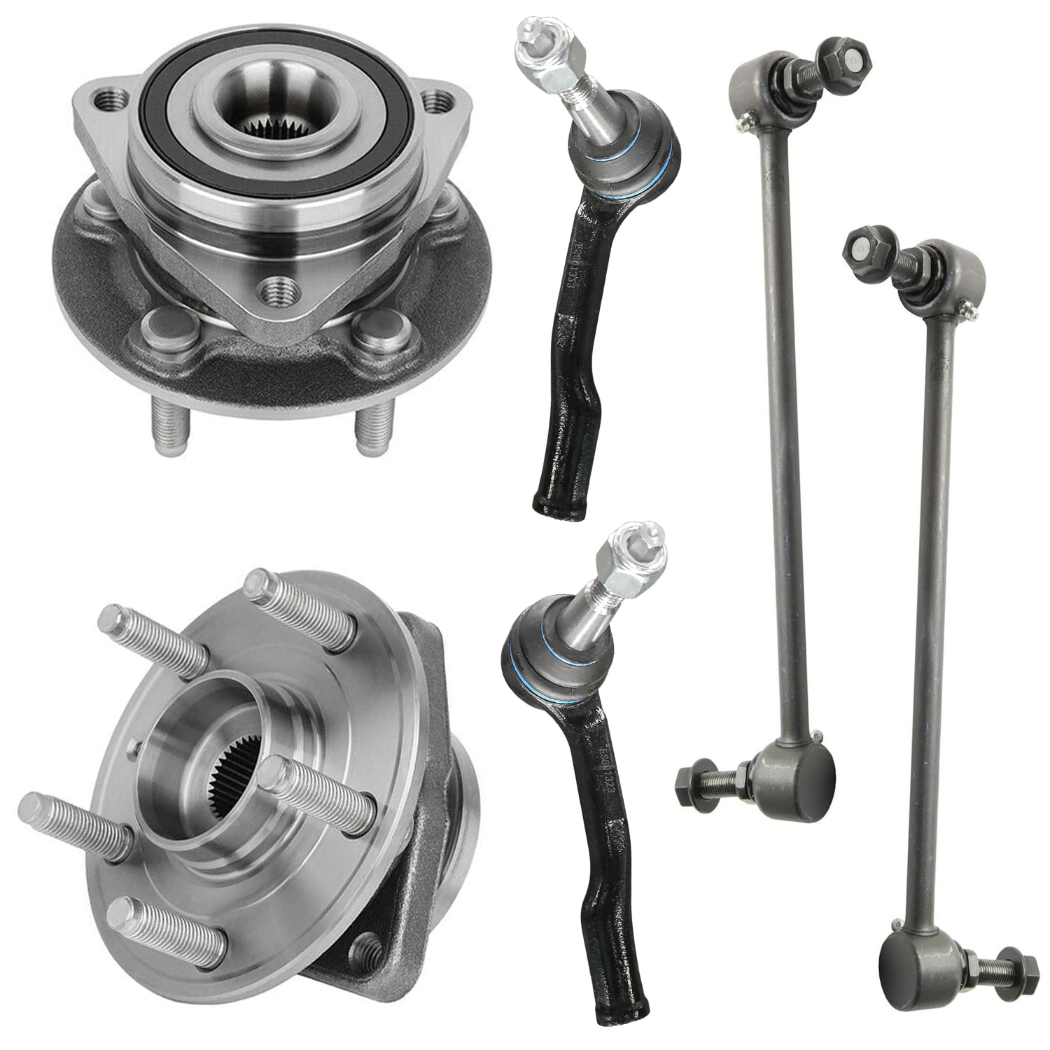 6pc Front Wheel Hub and Bearings Sway Bar Links Outer Tie Rods Suspension Kit