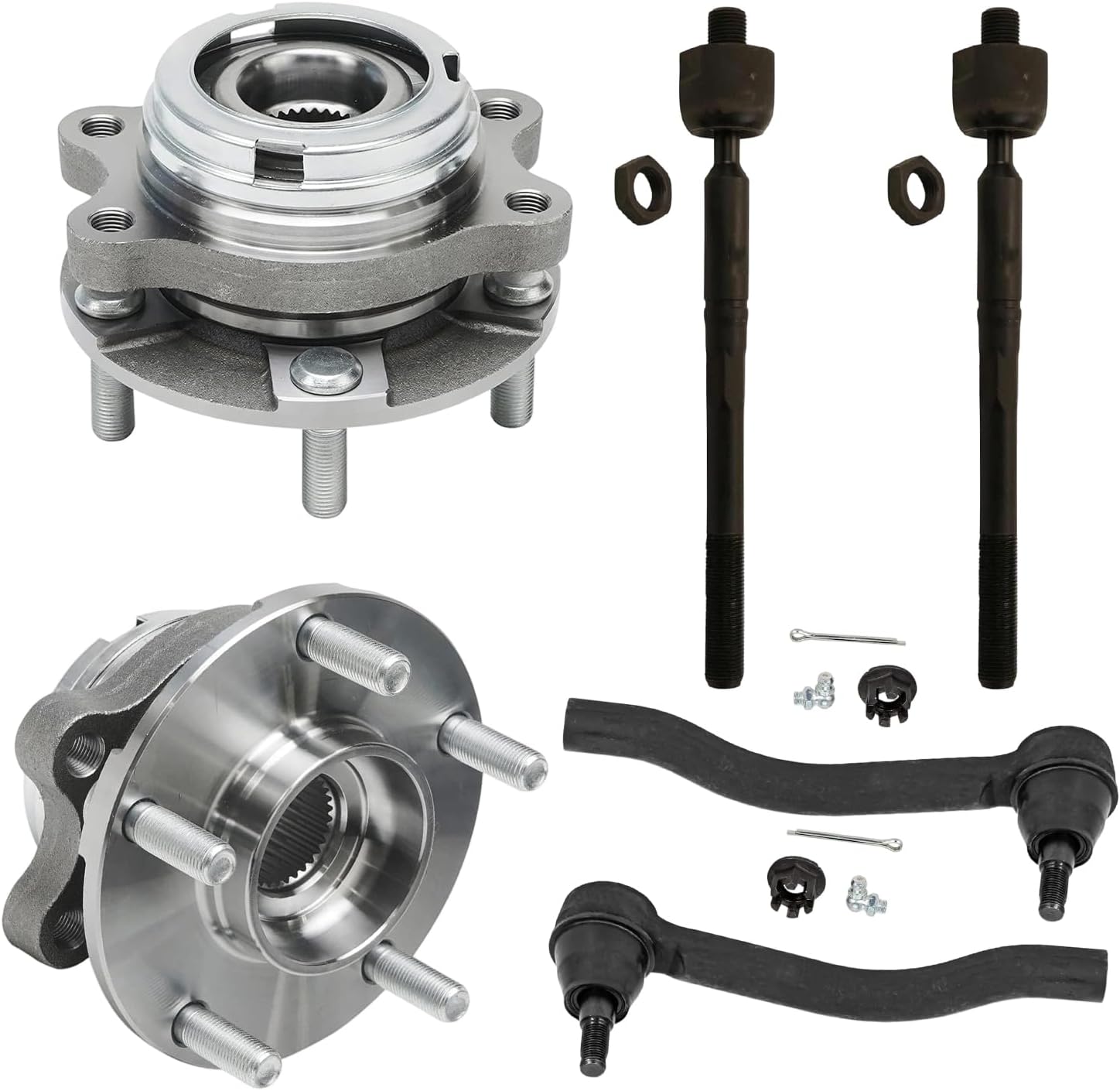 6pc Front Wheel Hub and Bearings Inner Outer Tie Rods Suspension Kit