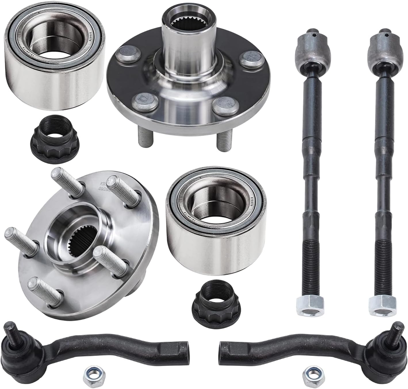 6pc Front Wheel Hub and Bearings Inner Outer Tie Rods Suspension Kit