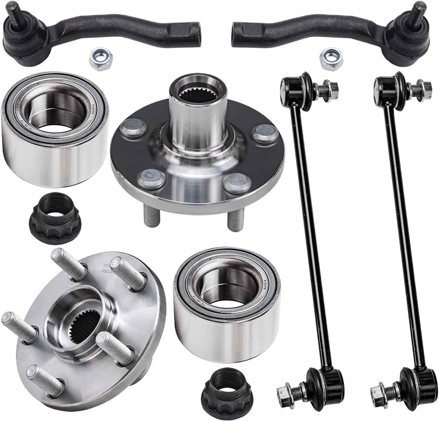 6pc Front Wheel Hub and Bearings Sway Bar Links Outer Tie Rods Suspension Kit