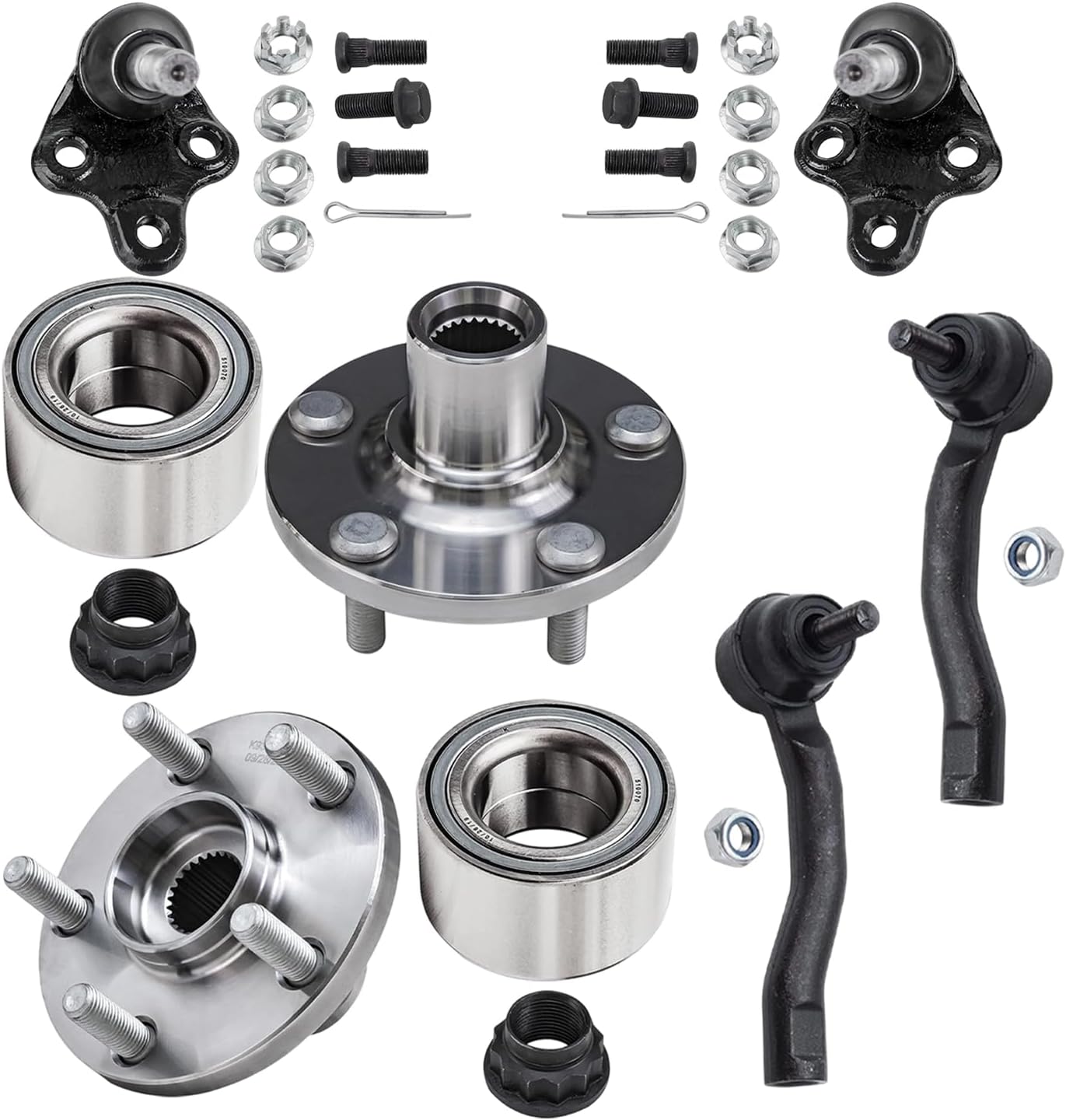 6pc Front Wheel Hub and Bearings Outer Tie Rods Lower Ball Joints Suspension Kit