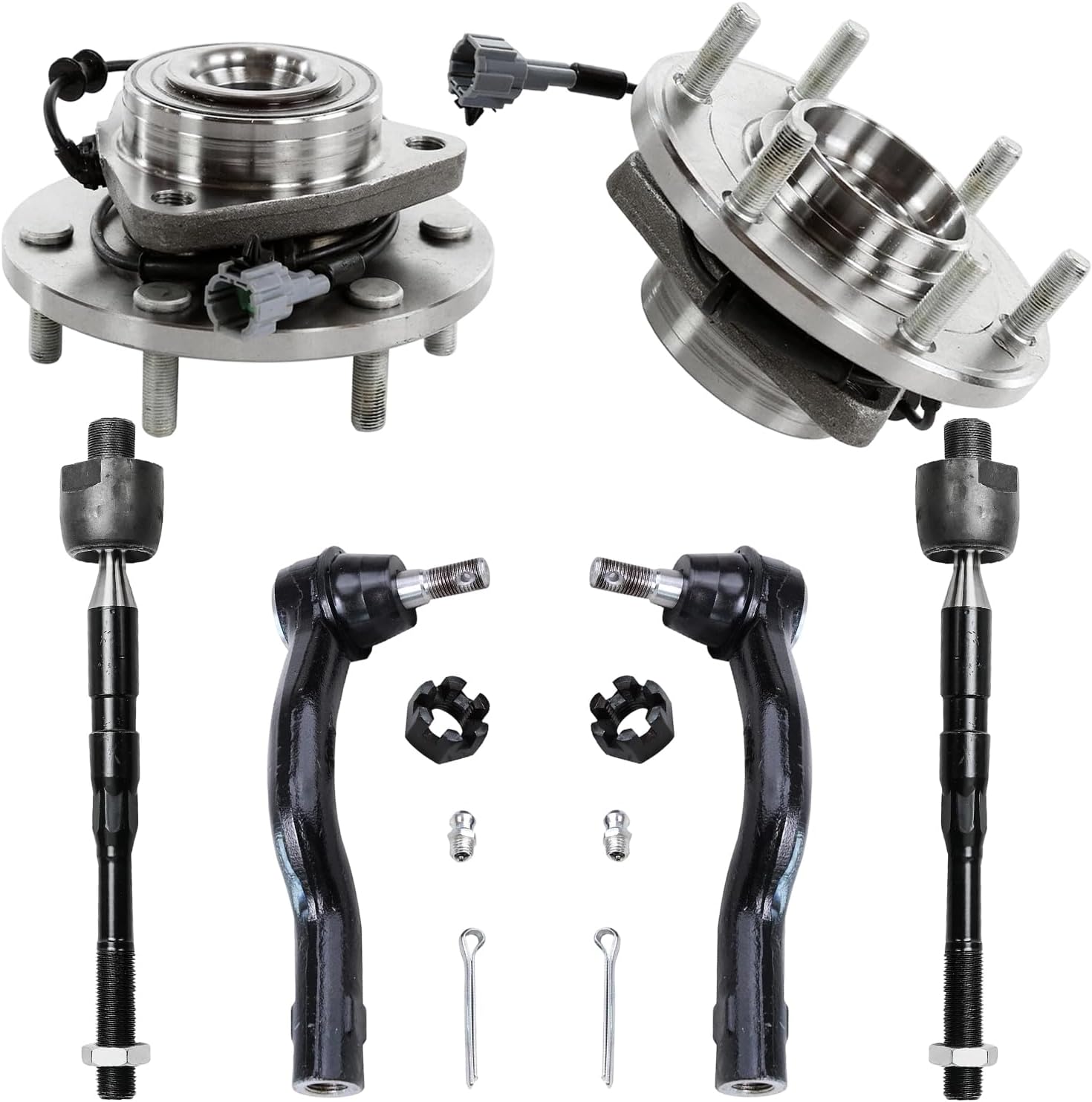 6pc Front Wheel Hub and Bearings Inner Outer Tie Rods Suspension Kit