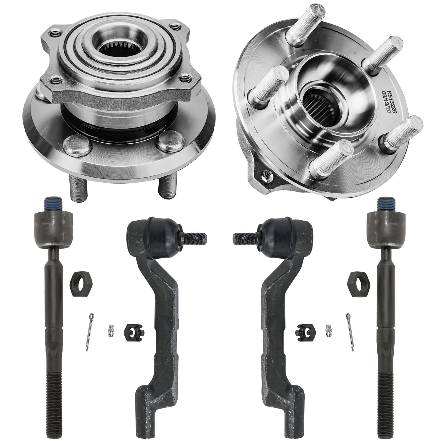 6pc Front Wheel Hub and Bearings Inner Outer Tie Rods Suspension Kit