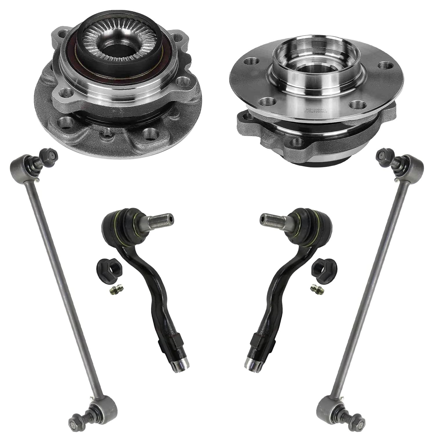 6pc Front Wheel Hub and Bearings Sway Bar Links Outer Tie Rods Suspension Kit