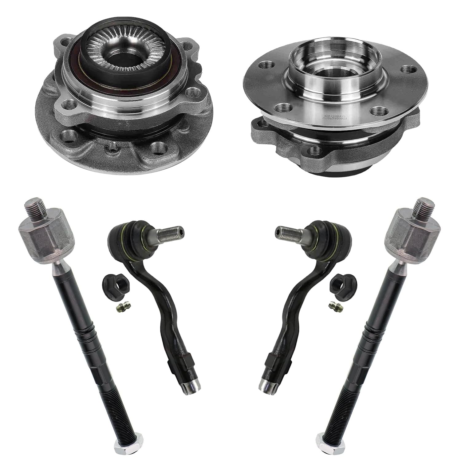 6pc Front Wheel Hub and Bearings Inner Outer Tie Rods Suspension Kit