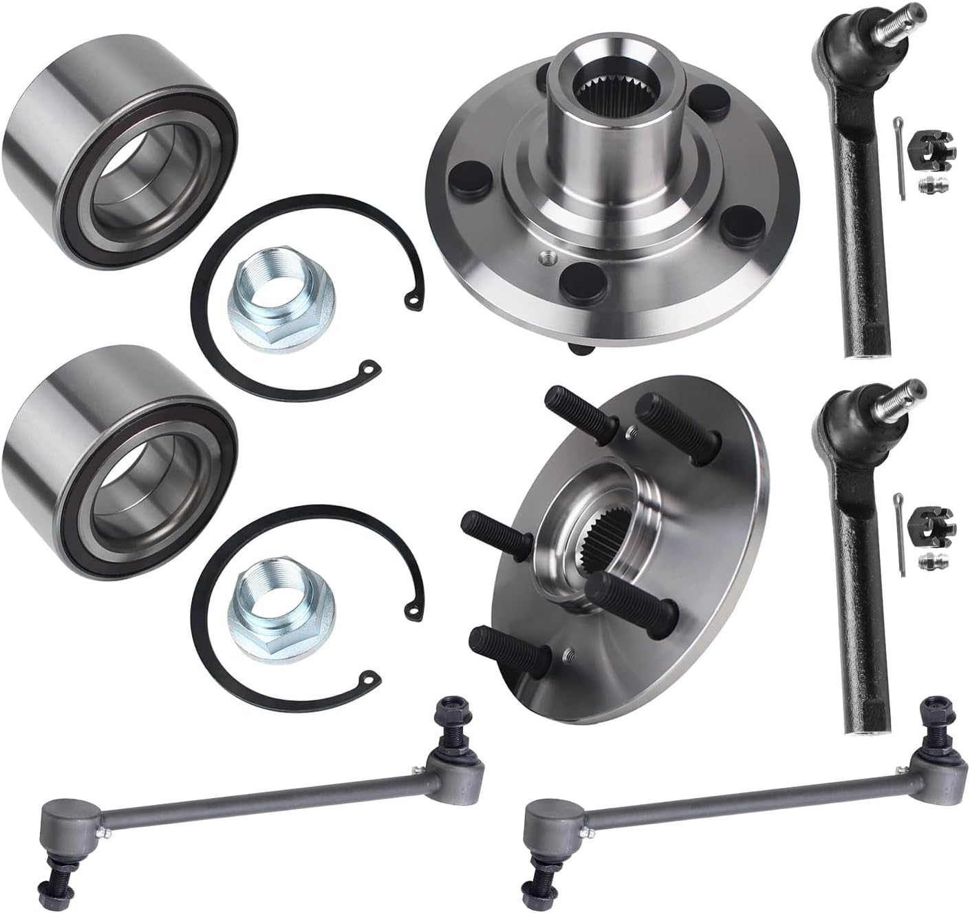 6pc Front Wheel Hub and Bearings Sway Bar Links Outer Tie Rods Suspension Kit