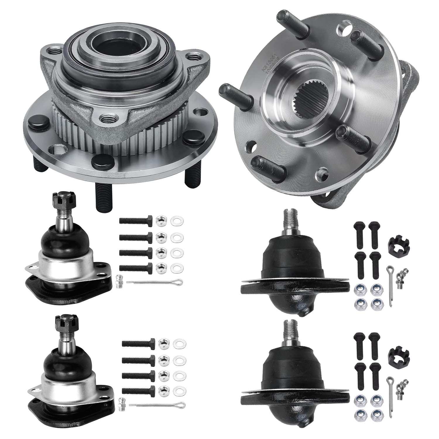6pc Front Wheel Hub and Bearings Upper Lower Ball Joints Suspension Kit