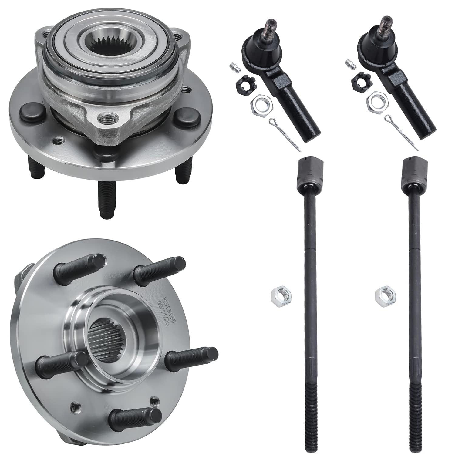 6pc Front Wheel Hub and Bearings Tie Rods Suspension Kit