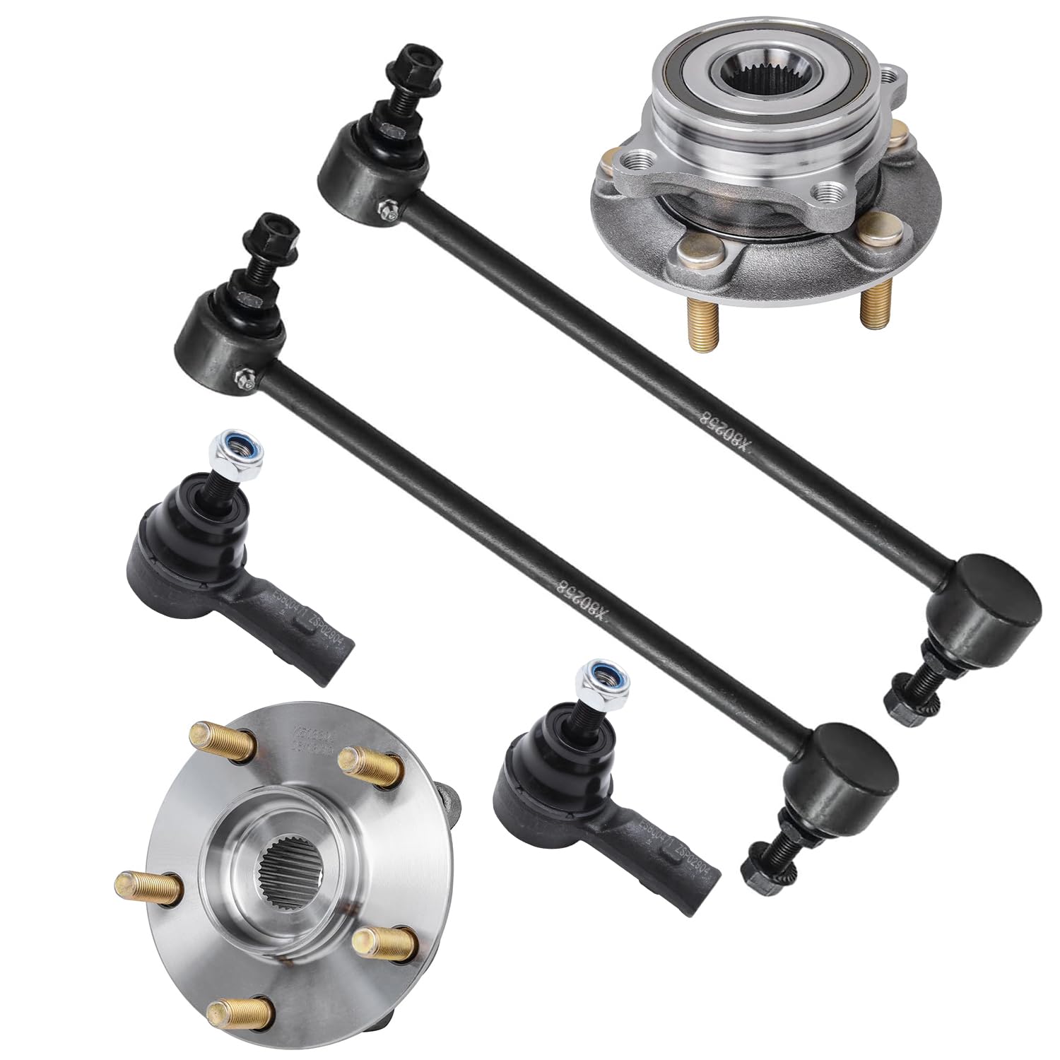 6pc Front Wheel Hub and Bearings Outer Tie Rods Sway Bar Links Suspension Kit