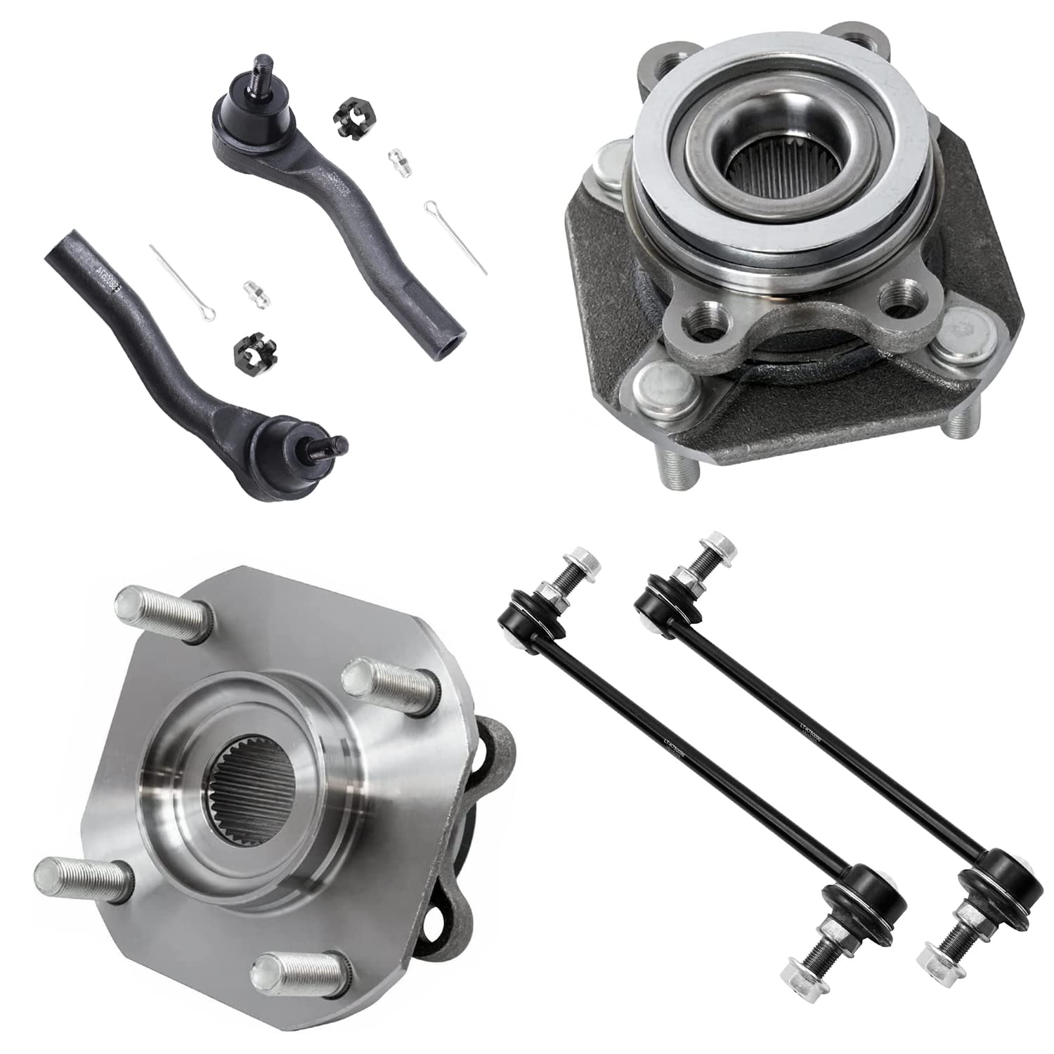 6pc Front Wheel Hub and Bearings Outer Tie Rods Sway Bar Links Suspension Kit
