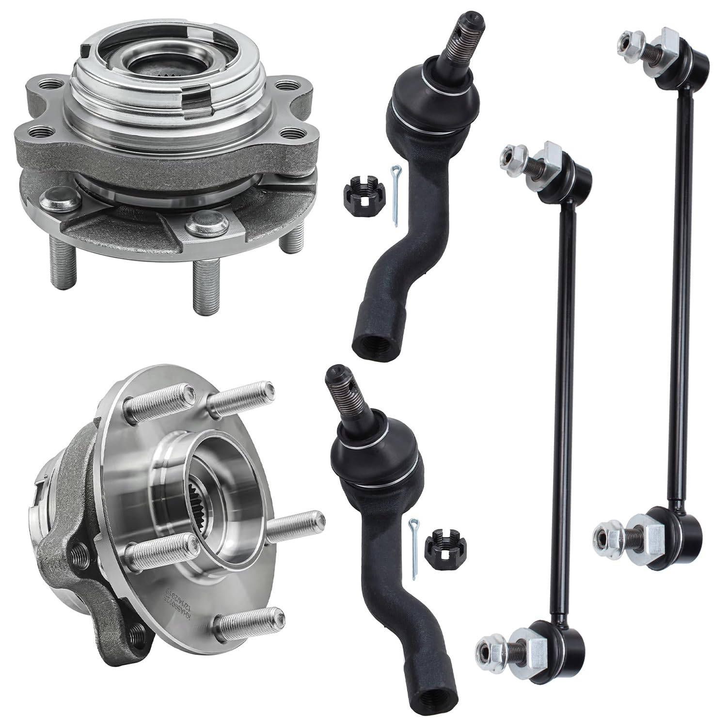 6pc Front Wheel Hub and Bearings Outer Tie Rods Sway Bar Links Suspension Kit