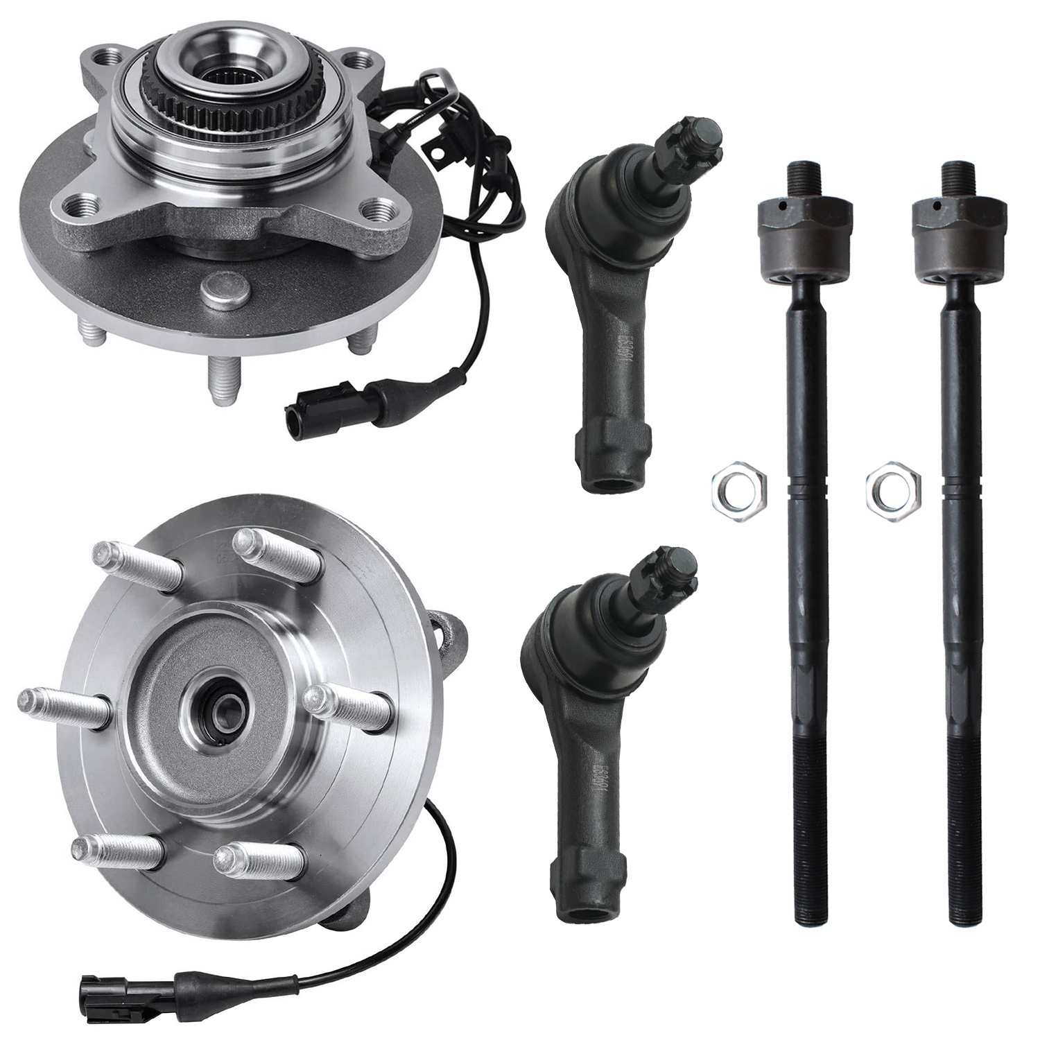 6pc Front Wheel Hub and Bearings Inner Outer Tie Rods Suspension Kit