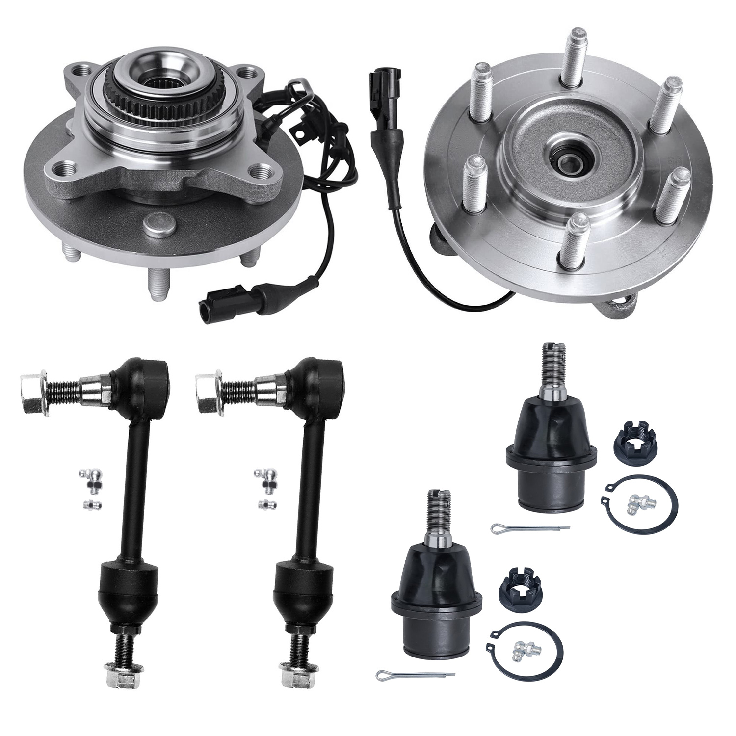 6pc Front Wheel Hub and Bearings Lower Ball Joints Sway Bar Links Suspension Kit