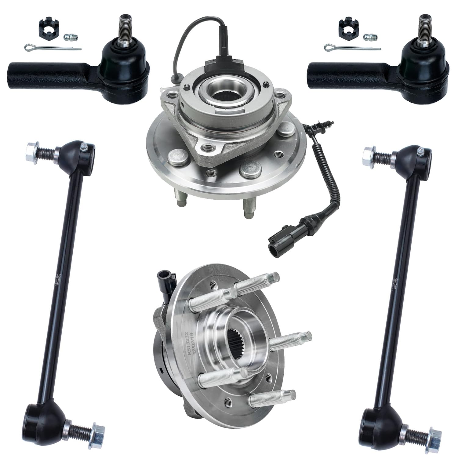 6pc Front Wheel Hub and Bearings Outer Tie Rods Sway Bar Links Suspension Kit