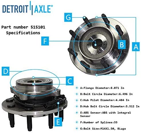 Detroit Axle - 4WD Front Wheel Hub Bearings Ball Joints for Ram 1500 2500 3500 — image 7