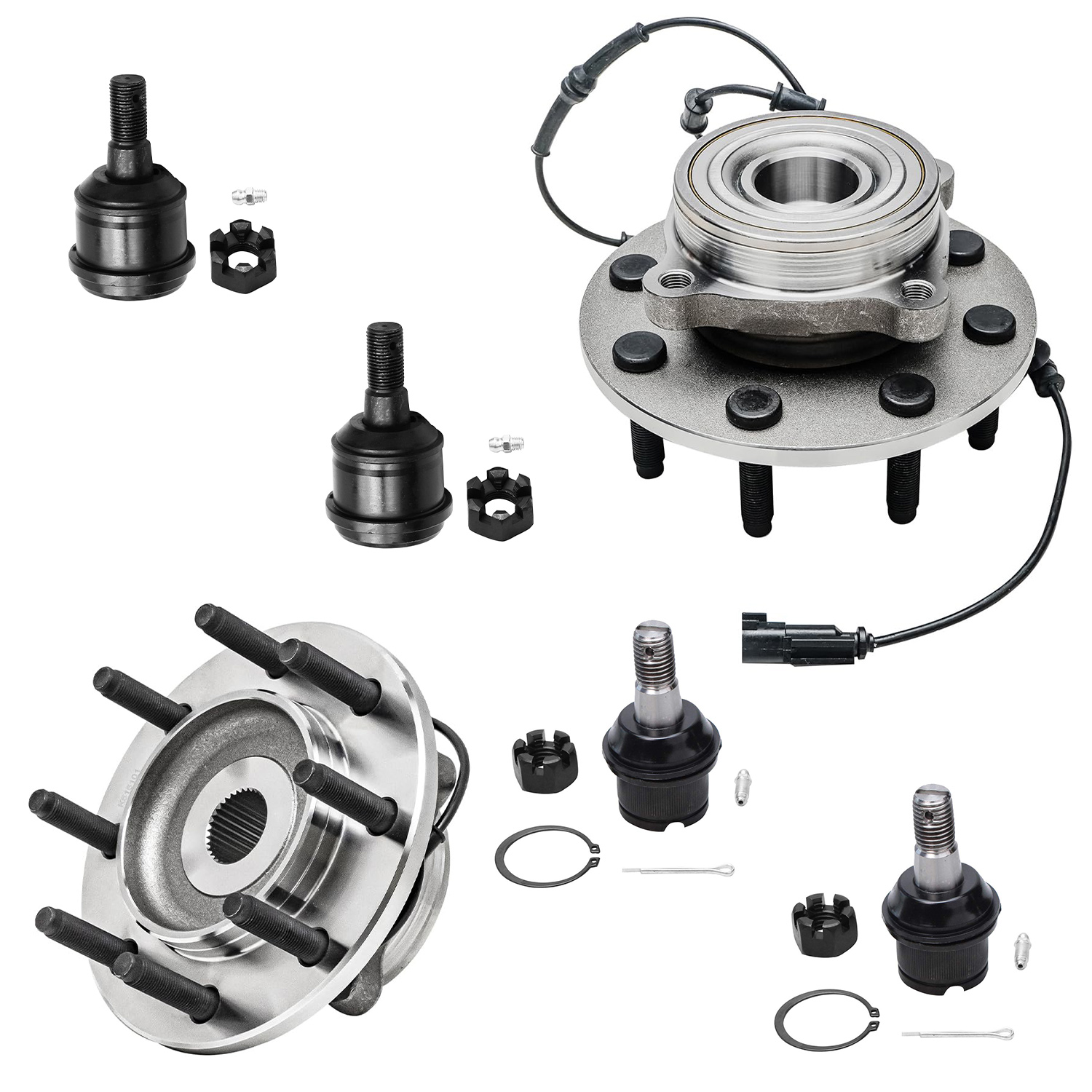 6pc Front Wheel Hub and Bearings Upper Lower Ball Joints Suspension Kit