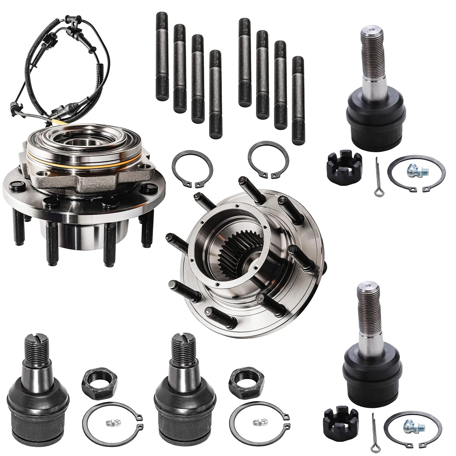 6pc Front Wheel Hub and Bearings Upper Lower Ball Joints Suspension Kit