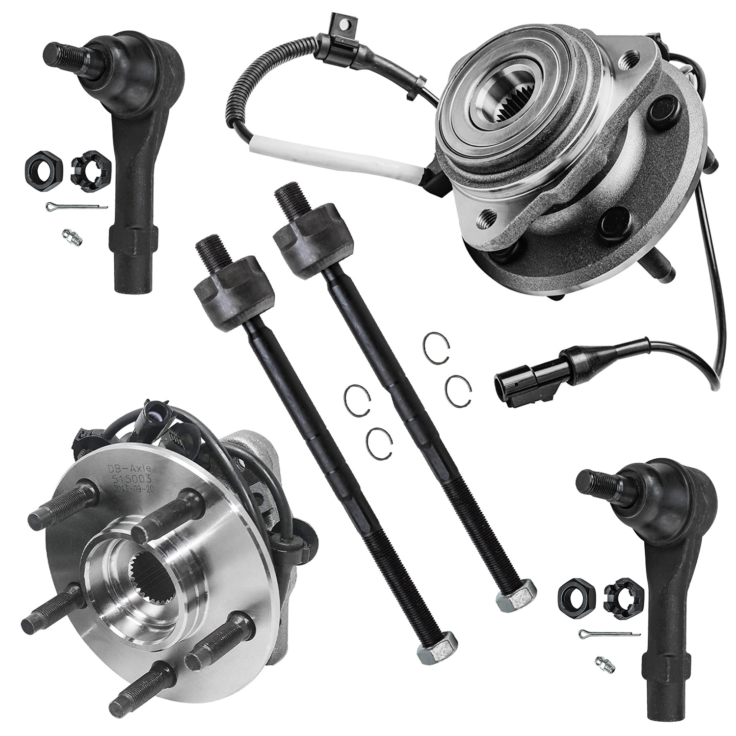 6pc Front Wheel Hub and Bearings Tie Rods Suspension Kit