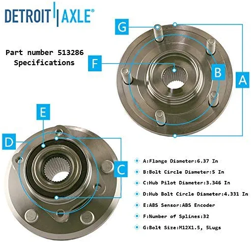 Detroit Axle - Front Wheel Hub and Bearings for 2009 2010-2015 Dodge Journey — image 7