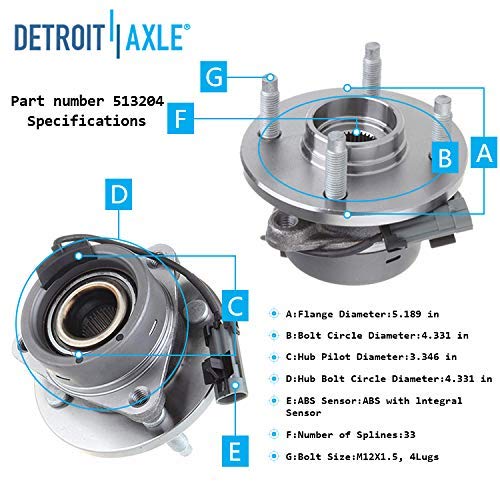 Detroit Axle - Front Wheel Hub and Bearings Tie Rods Kit for Pontiac Pursuit G5 — image 7