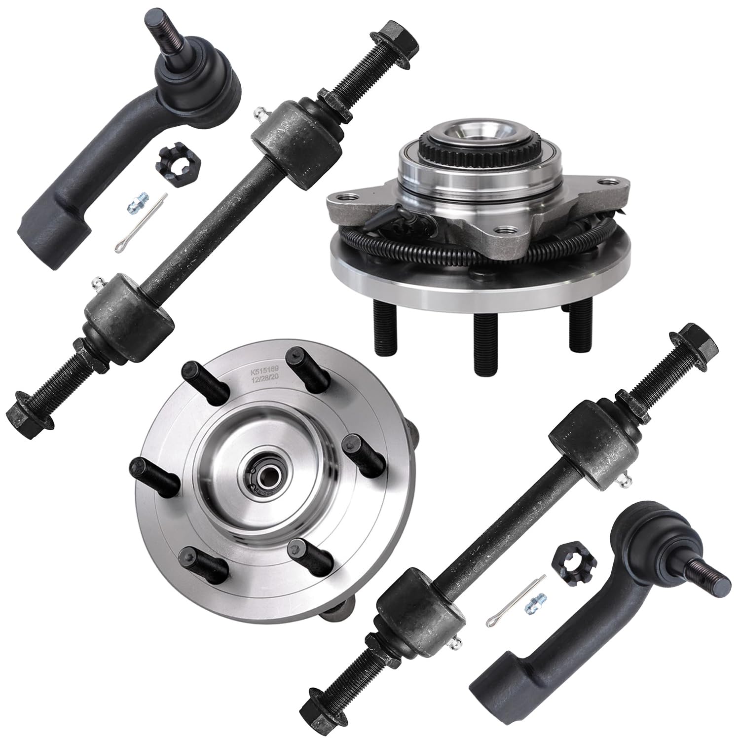 6pc Front Wheel Hub and Bearings Outer Tie Rods Sway Bar Links Suspension Kit