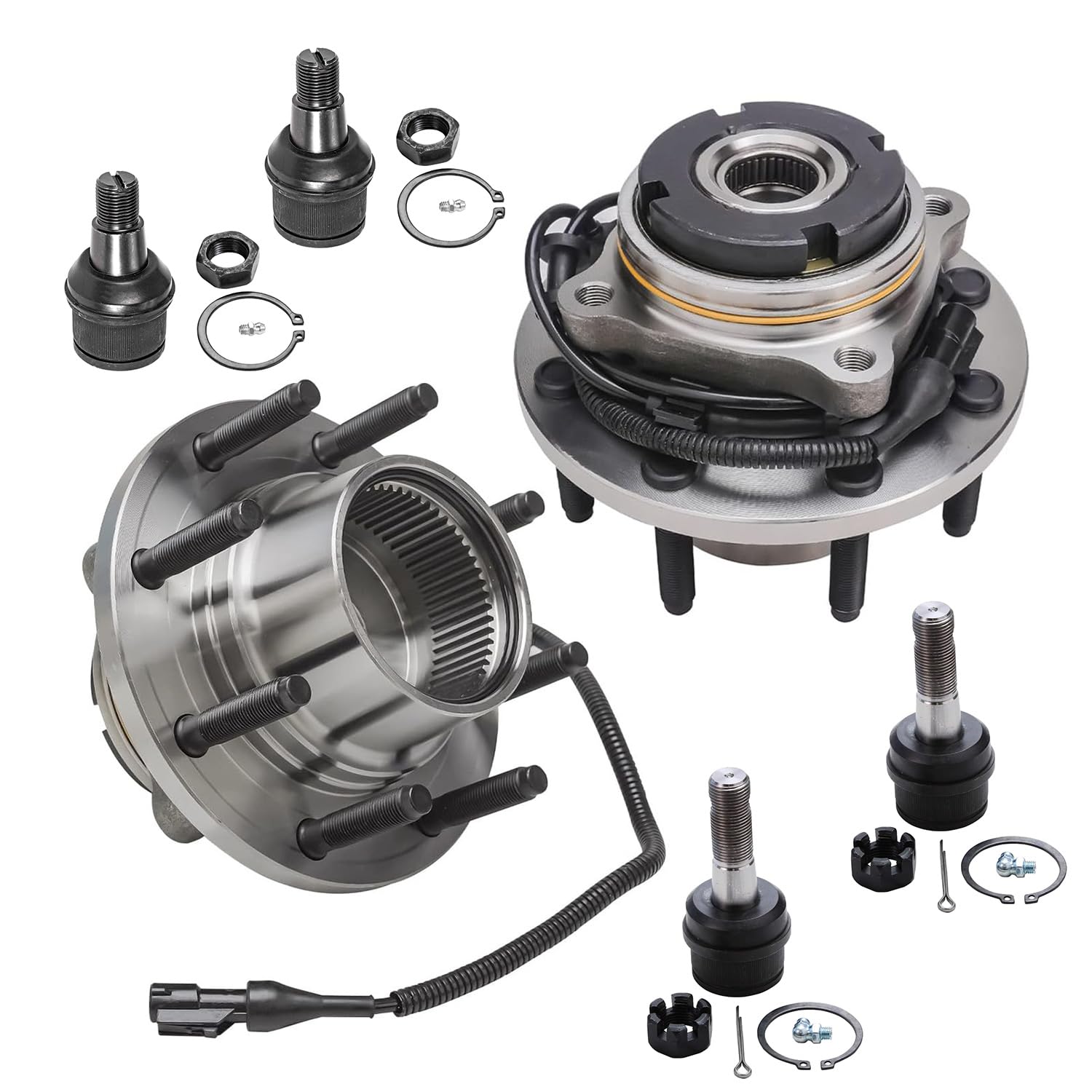 6pc Front Wheel Hub and Bearings Upper Lower Ball Joints Suspension Kit