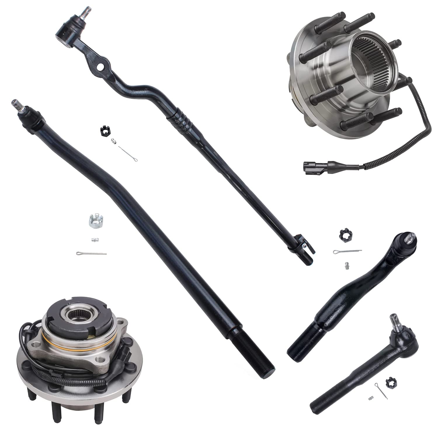 6pc Front Wheel Hub and Bearings Inner Outer Tie Rods Suspension Kit