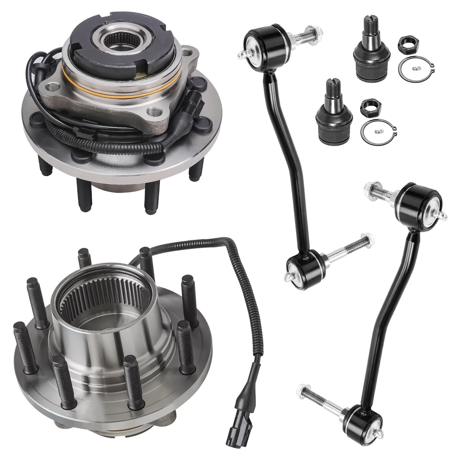 6pc Front Wheel Hub and Bearings Lower Ball Joints Sway Bar Links Suspension Kit