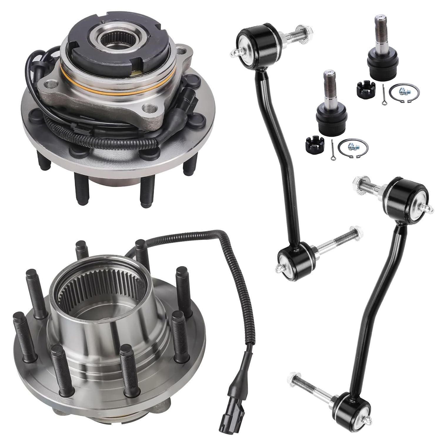 6pc Front Wheel Hub and Bearings Upper Ball Joints Sway Bar Links Suspension Kit