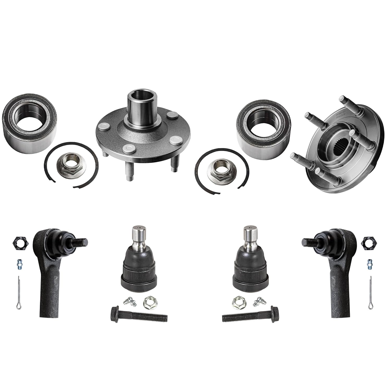6pc Front Wheel Hub and Bearings Ball Joints Tie Rods Suspension Kit