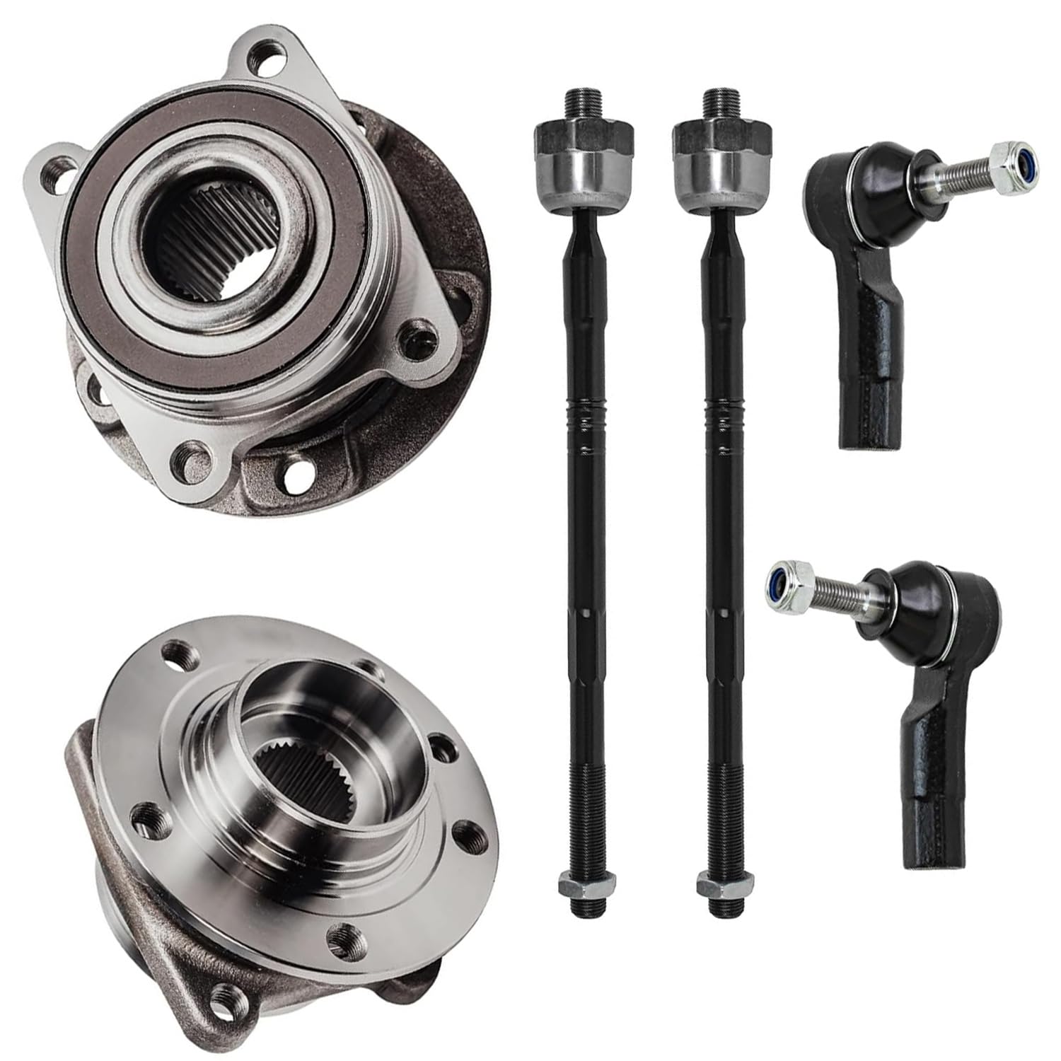 6pc Front Wheel Hub and Bearings Inner Outer Tie Rods Suspension Kit