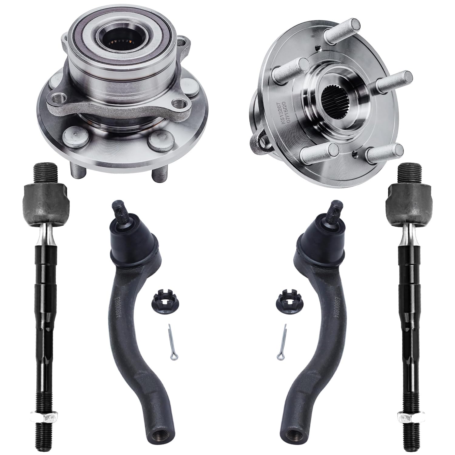 6pc Front Wheel Hub and Bearings Inner Outer Tie Rods Suspension Kit