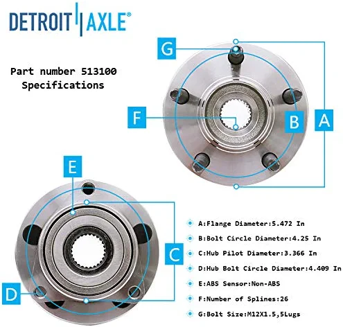 Detroit Axle - Front CV Axles Wheel Hub and Bearings Kit for Ford Taurus Sable — image 8