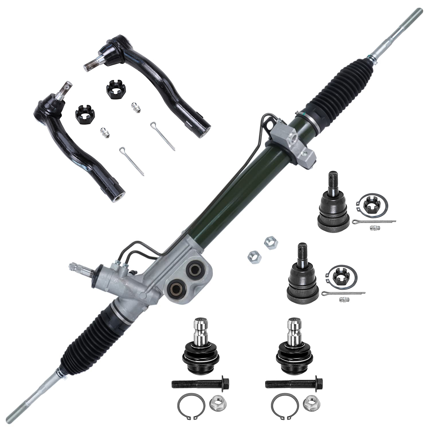 7pc Power Steering Rack and Pinion Tie Rods Ball Joints Suspension Kit