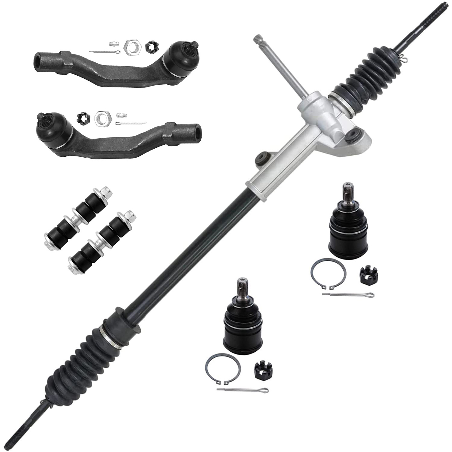 7pc Steering Rack and Pinion Outer Tie Rods Suspension Kit