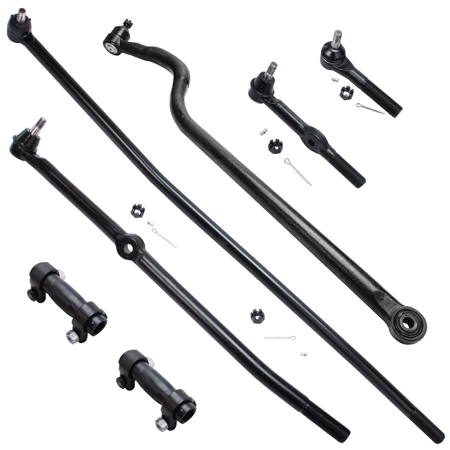 7pc Front Inner Outer Tie Rods Adjusting Sleeves Track Bar Suspension Kit