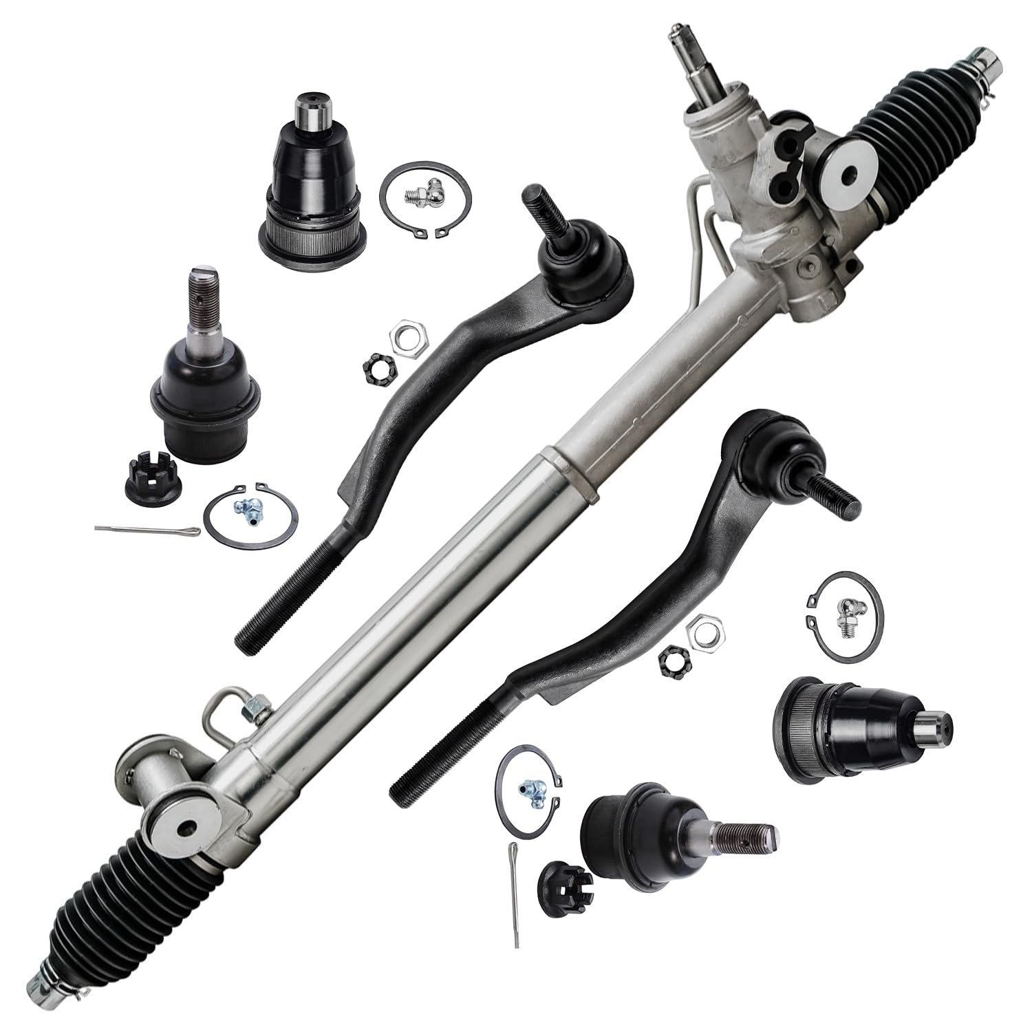 7pc Front Power Steering Rack and Pinion Outer Tie Rods Suspension Kit