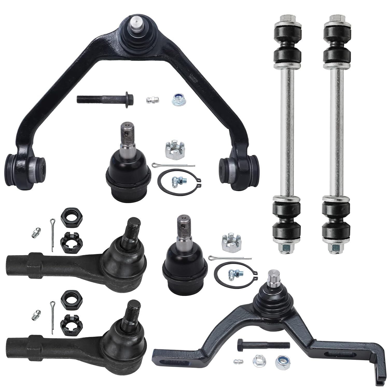 8pc Front Upper Control Arms Ball Joints Sway Bar Links Tie Rods Suspension Kit