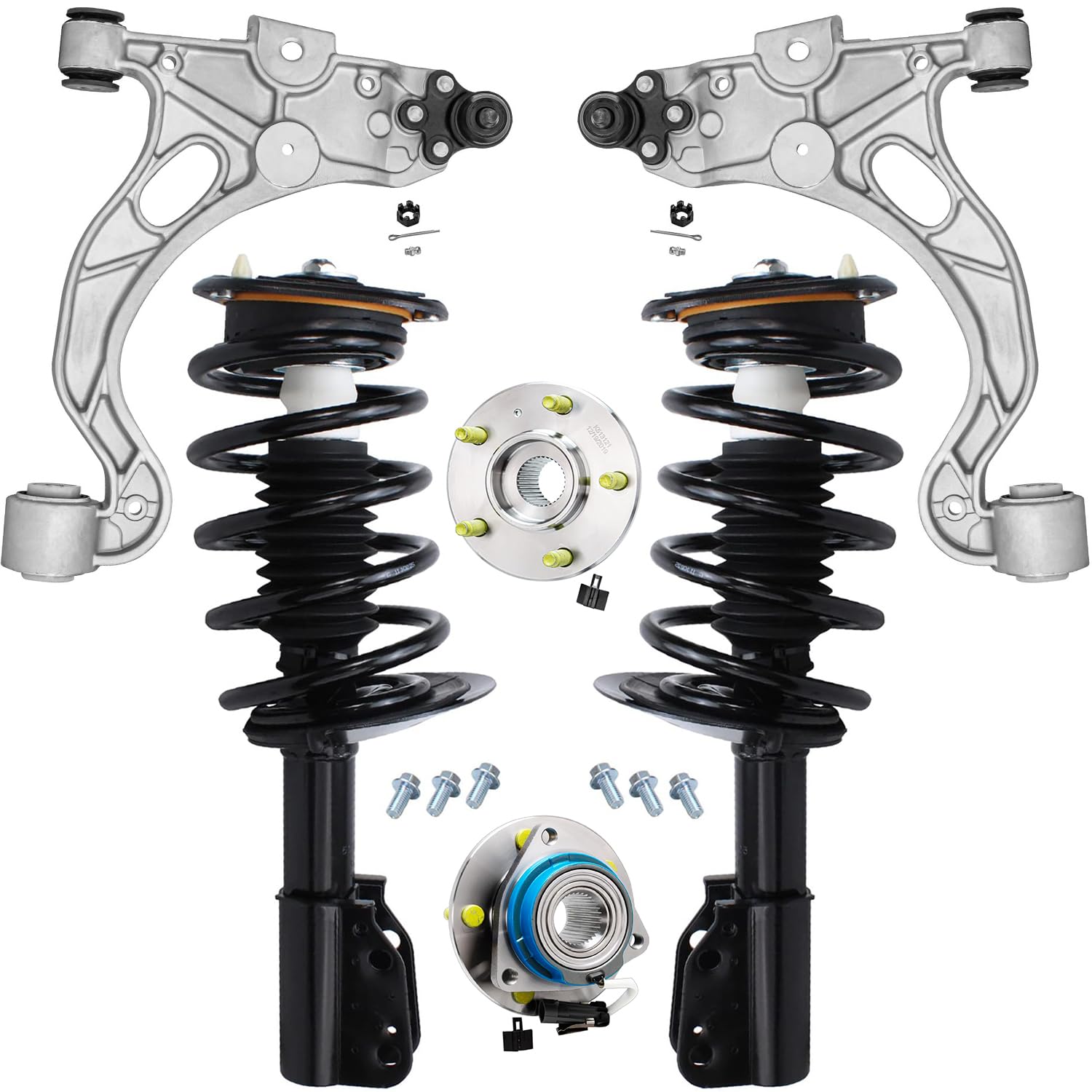 6pc Front Struts Lower Control Arms Wheel Hub and Bearings Suspension Kit