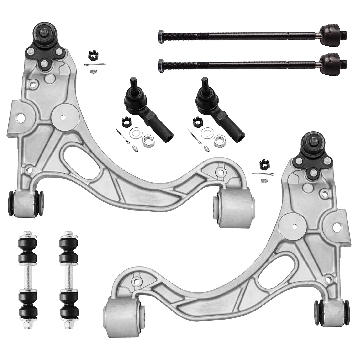 8pc Front Lower Control Arms Inner Outer Tie Rods Sway Bar Links Suspension Kit