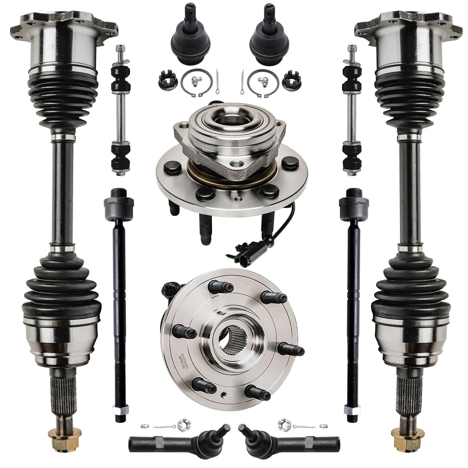 12pc Front CV Axles Wheel Hub and Bearings Sway Bar Links Suspension Kit