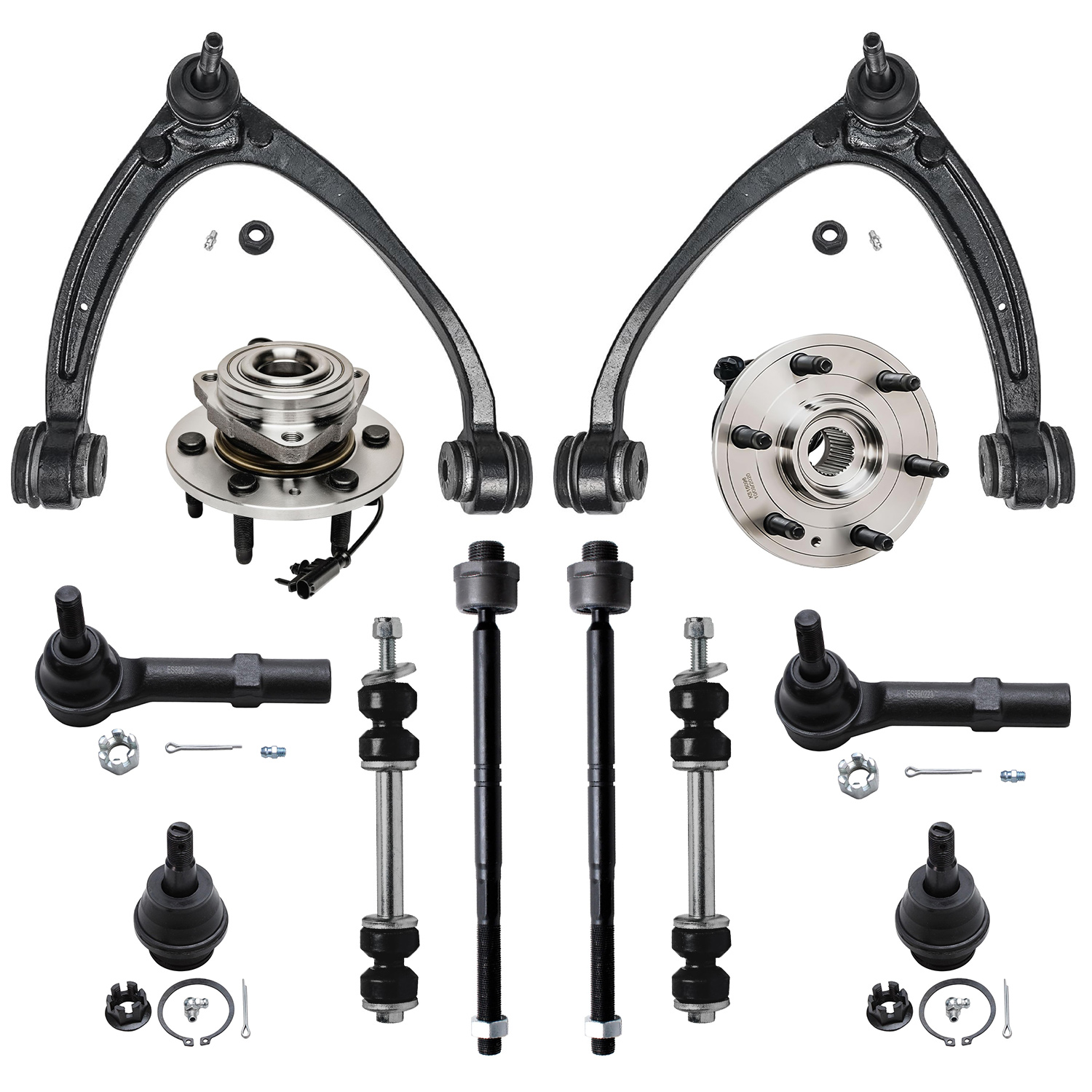 12pc Front Wheel Hub and Bearings Upper Control Arms Suspension Kit