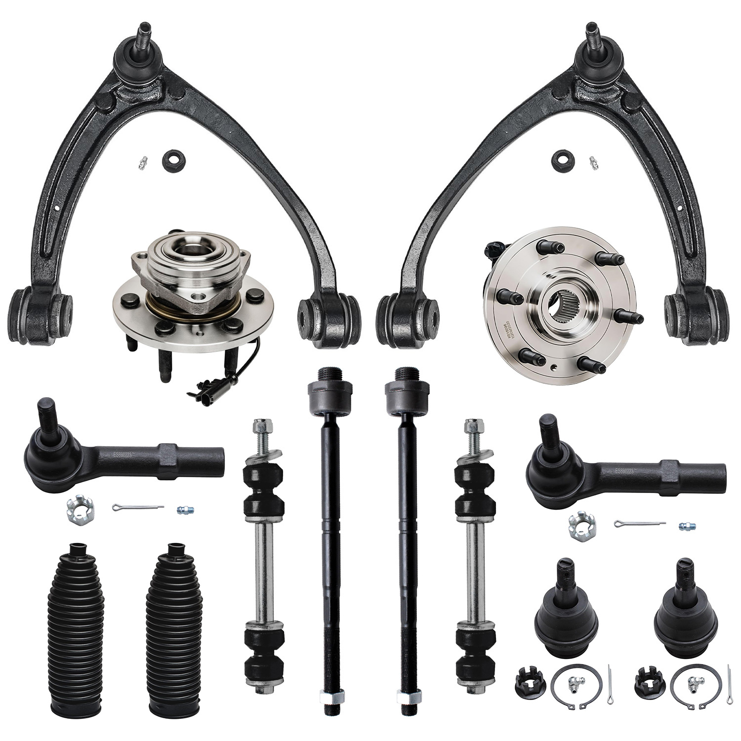 14pc Front Upper Control Arms Wheel Hub and Bearings Suspension Kit