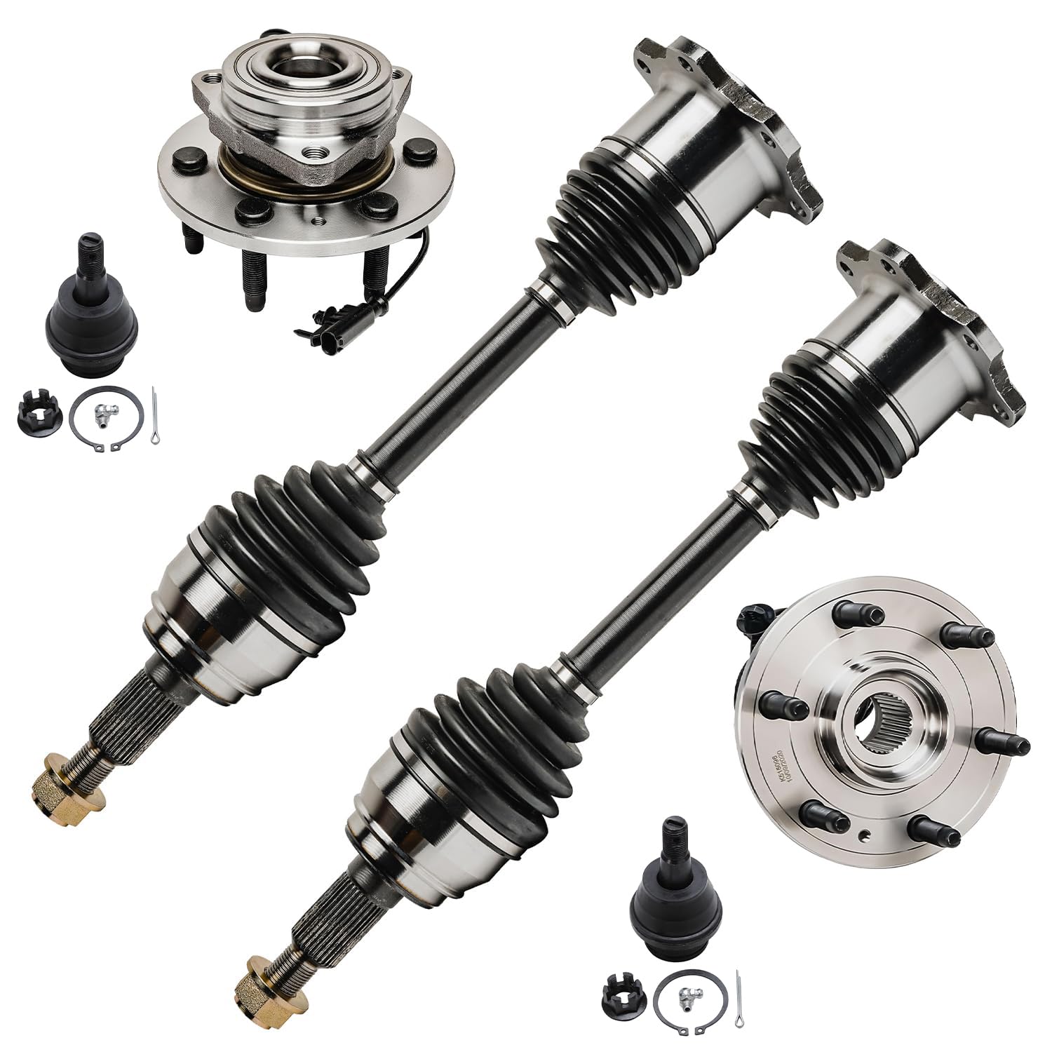 6pc Front Wheel Hub and Bearings CV Axles Lower Ball Joints Suspension Kit