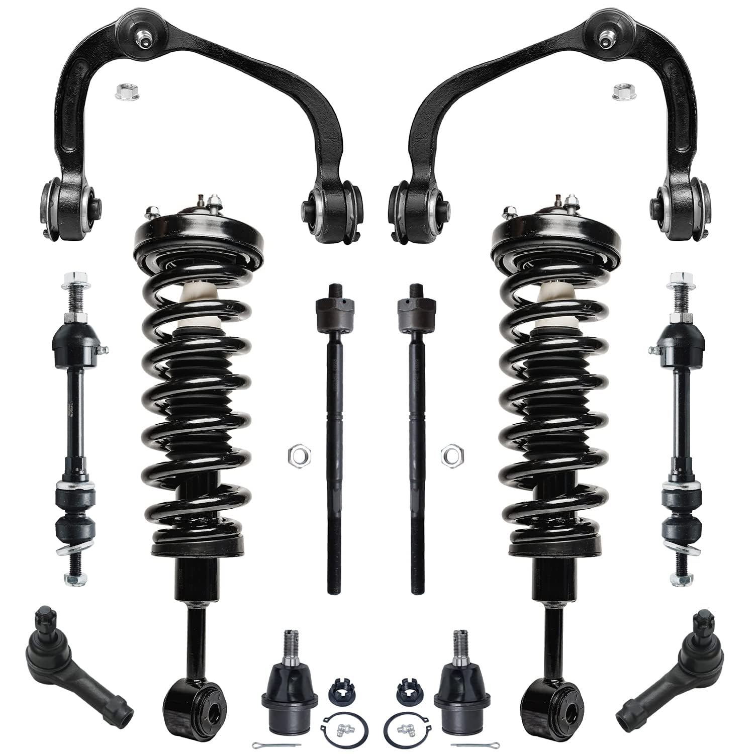 12pc Front Struts Upper Control Arms Lower Ball Joints Tie Rods Suspension Kit