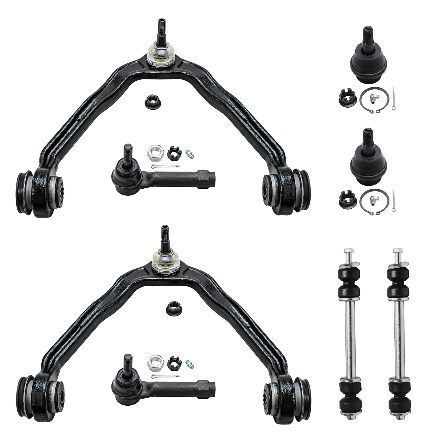8pc Front Upper Control Arms Outer Tie Rods Sway Bar Links Suspension Kit
