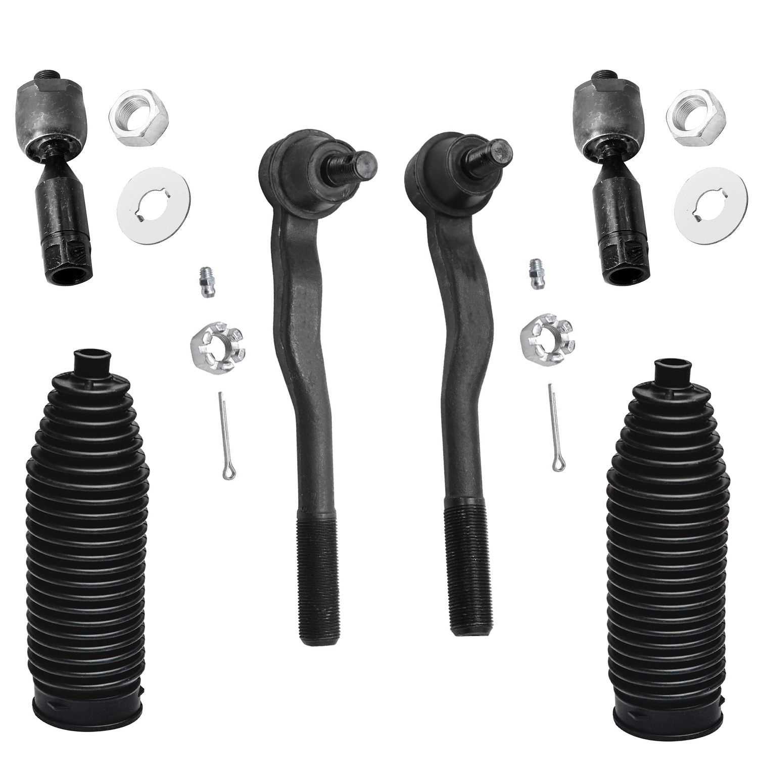 6pc Front Inner Outer Tie Rods Boots Suspension Kit