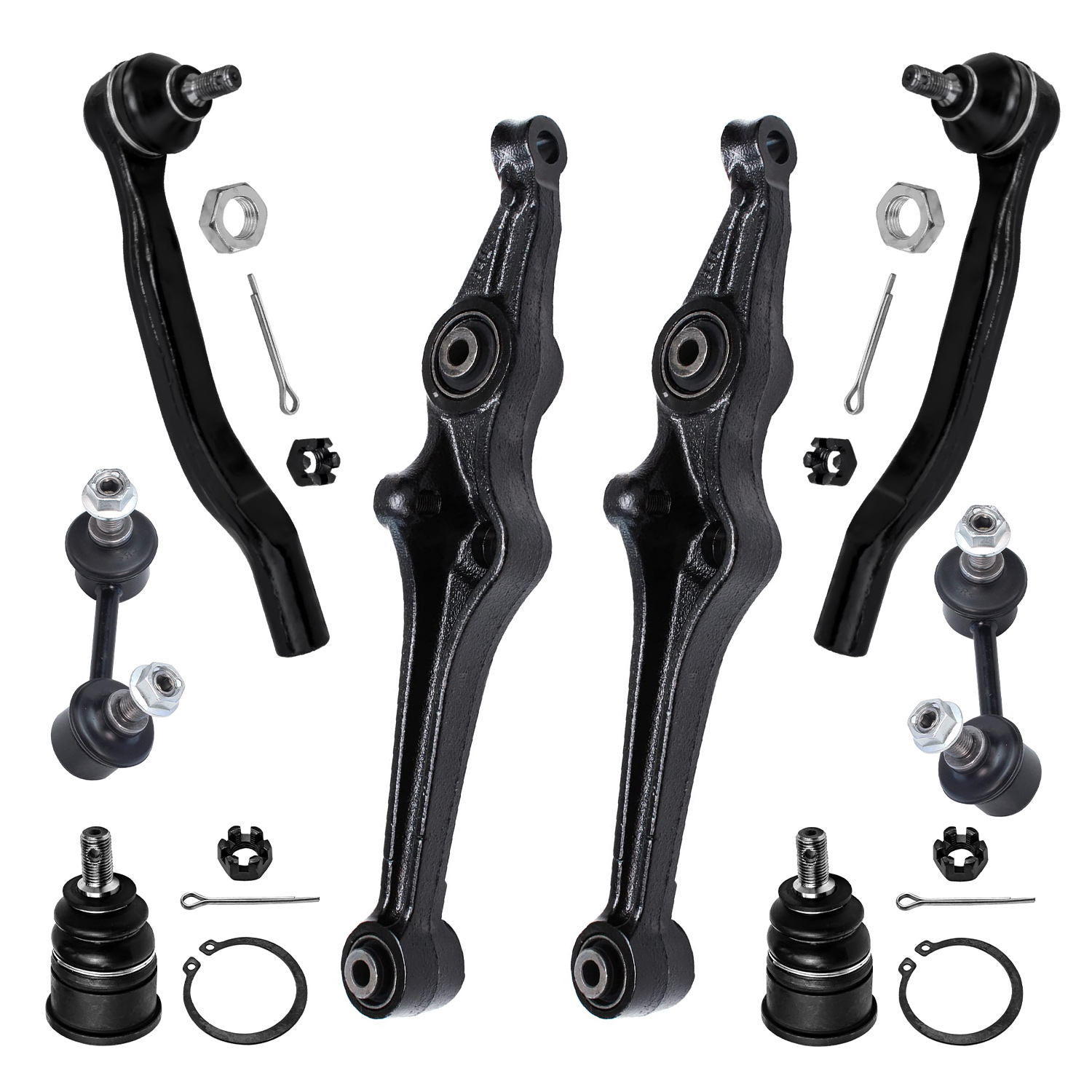 8pc Front Lower Control Arms Ball Joints Outer Tie Rods Suspension Kit