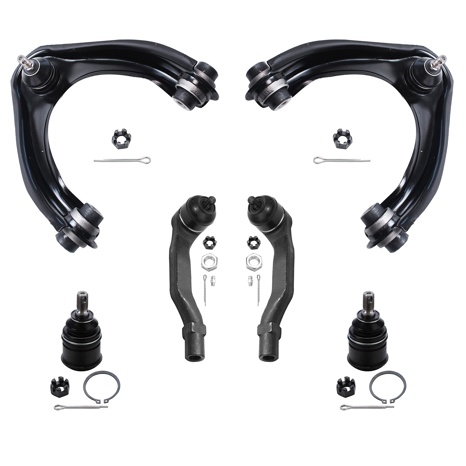 6pc Front Upper Control Arms Outer Tie Rods Lower Ball Joints Suspension Kit