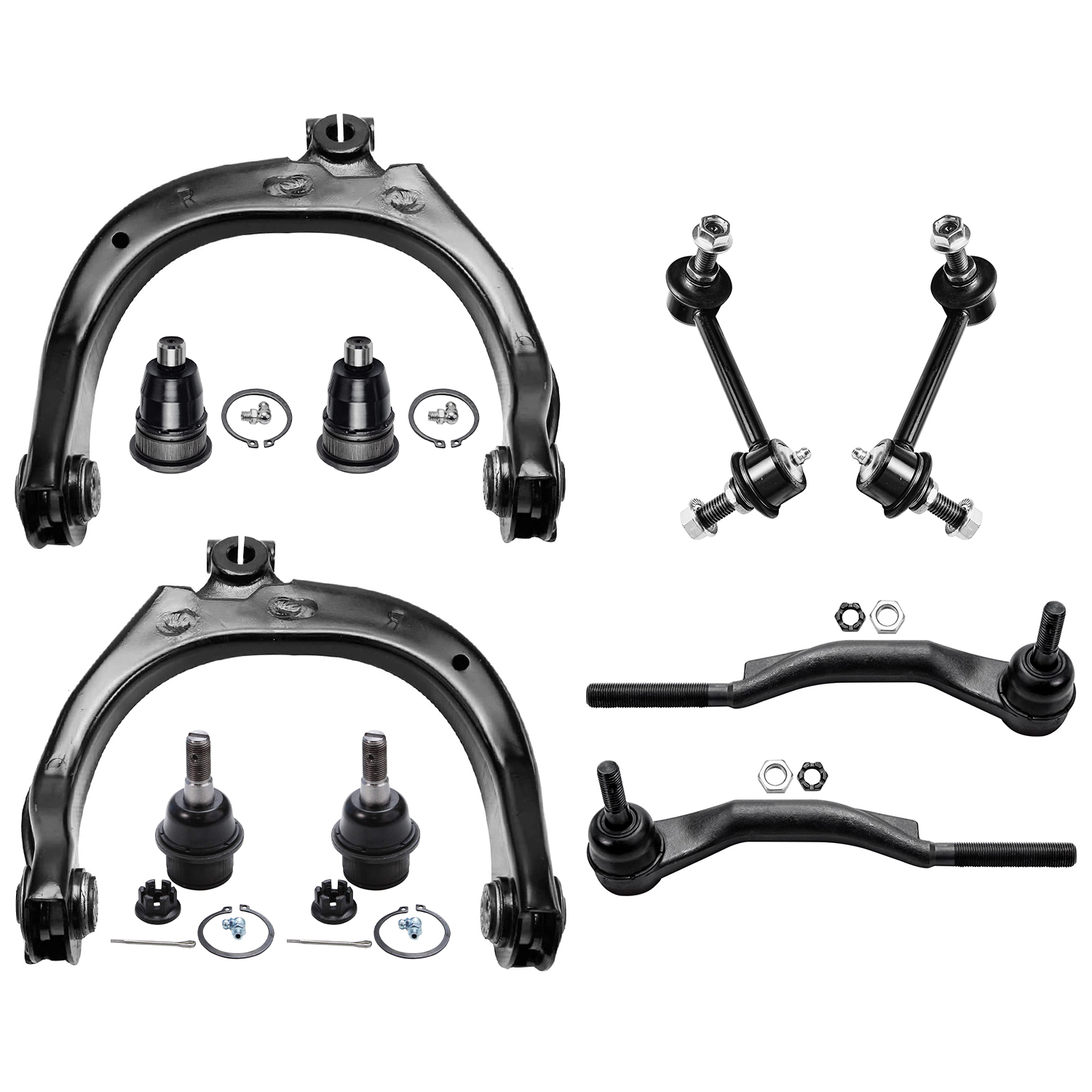 10pc Front Upper Control Arms Sway Bar Links Tie Rods Ball Joints Suspension Kit